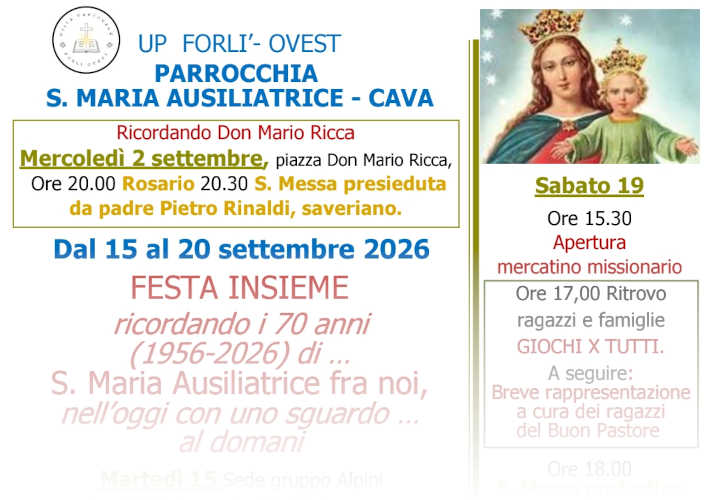 Festa parrocchiale della Cava 2026 (15-20 settembre)