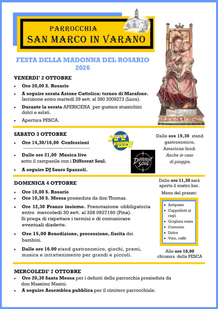 Festa della Madonna del Rosario 2026 - Parrocchia San Marco in Varano (2-7 ottobre)